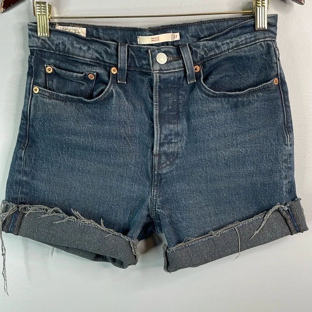 LEVIS Premium Wedgie Fit Upcycled Shorts Black Denim High Waist Button Fly 27 - Picture 14 of 14